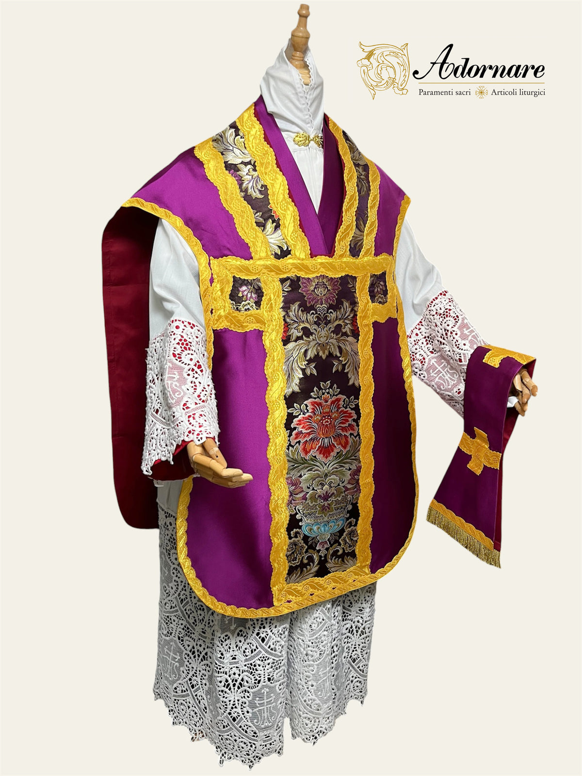 Roman Purple Silk-blend Taffeta Contemporary Italian Roman Chasuble with floral brocade insert