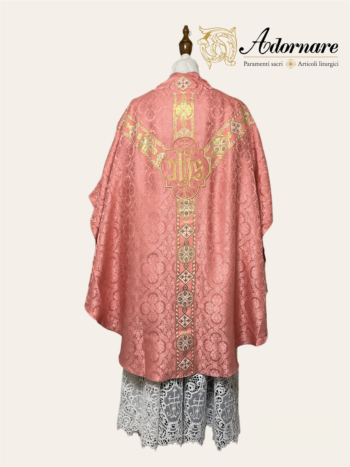 Semi-gothic chasuble economical with woven Y-orphrey and IHS appliqué / Casule semi-gotica economico