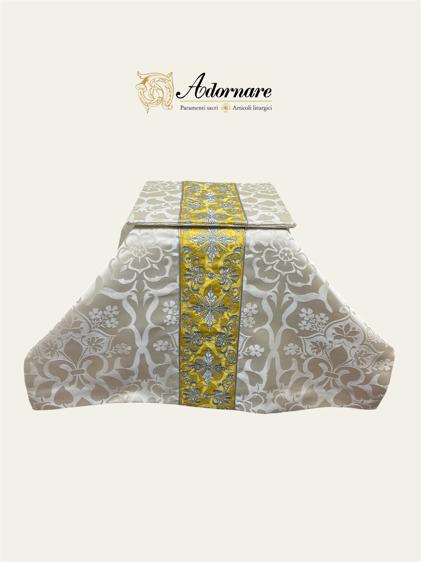 Semi-gothic chasuble with embroidered ornate cross Y-orphrey and IHS appliqué - Low Mass Set / Casula semi-gotica Damasco ricamato a macchina