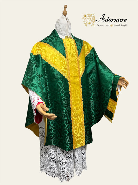 Damask semi-gothic chasuble with insert (wavy gallons) - Low Mass Set / Casule semi-gotica Damasco con inserti