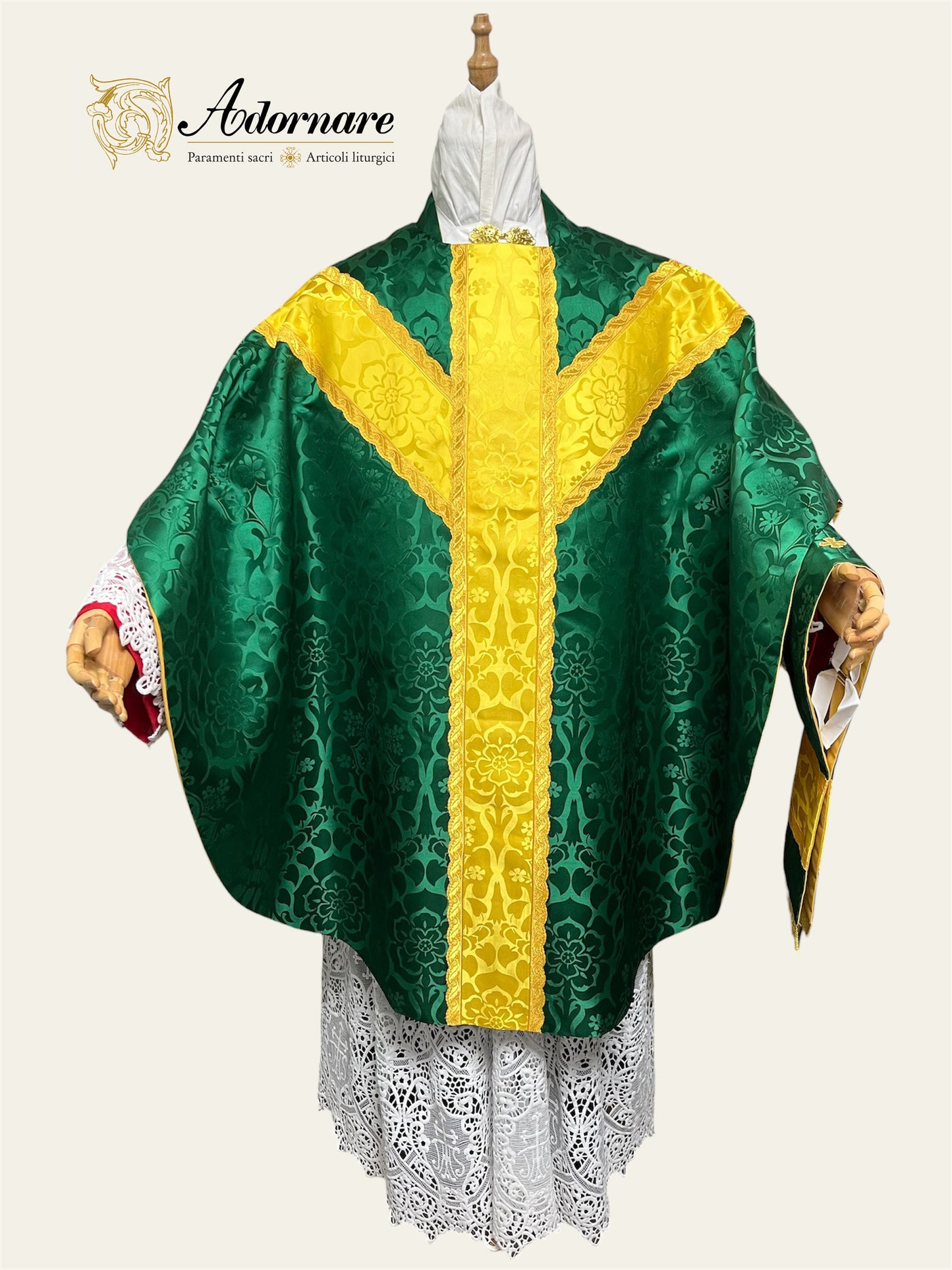 Damask semi-gothic chasuble with insert (wavy gallons) - Low Mass Set / Casule semi-gotica Damasco con inserti