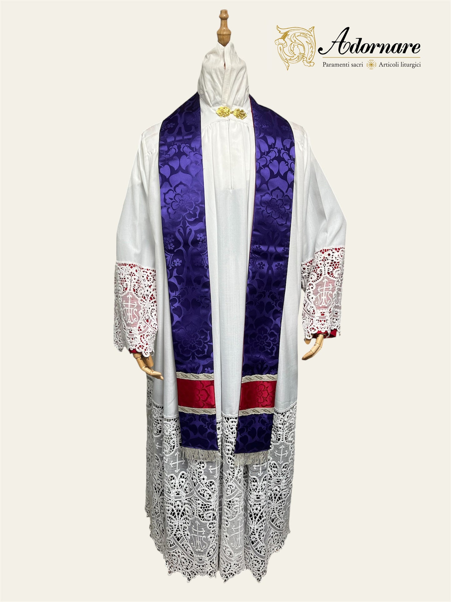 Damask semi-gothic chasuble with insert (wavy gallons) - Low Mass Set / Casule semi-gotica Damasco con inserti