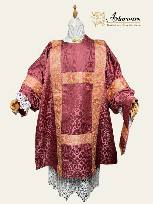 Damask Semi-gothic Dalmatic with embroidered bands / Dalmatica Semi-gotica Damasco Ricamato