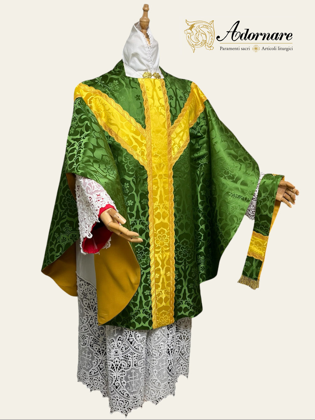 Damask semi-gothic chasuble with insert (wavy gallons) - Low Mass Set / Casule semi-gotica Damasco con inserti