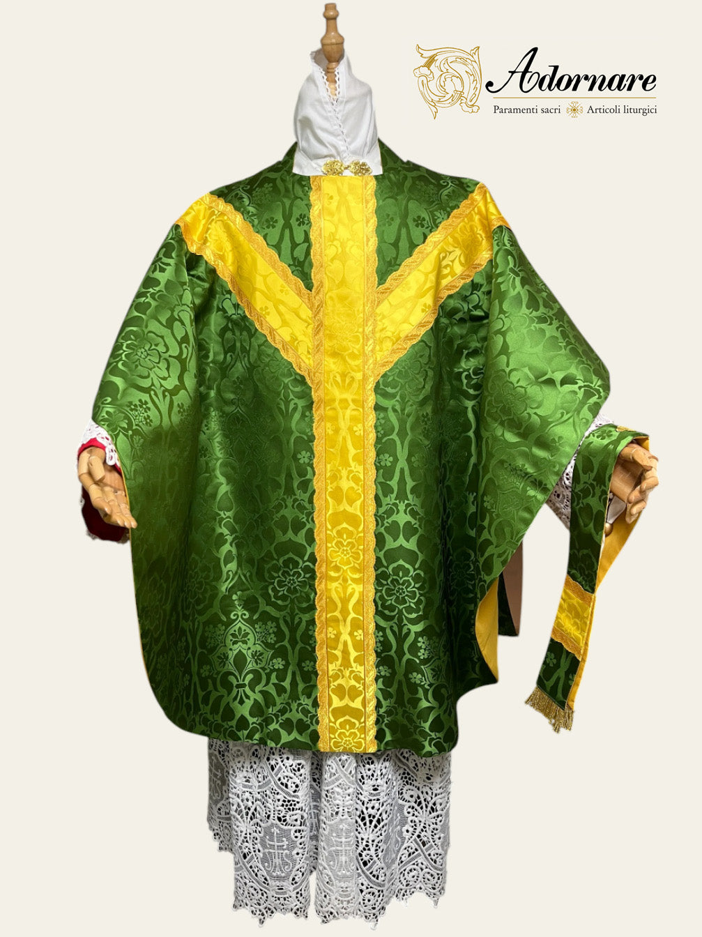 Damask semi-gothic chasuble with insert (wavy gallons) - Low Mass Set / Casule semi-gotica Damasco con inserti