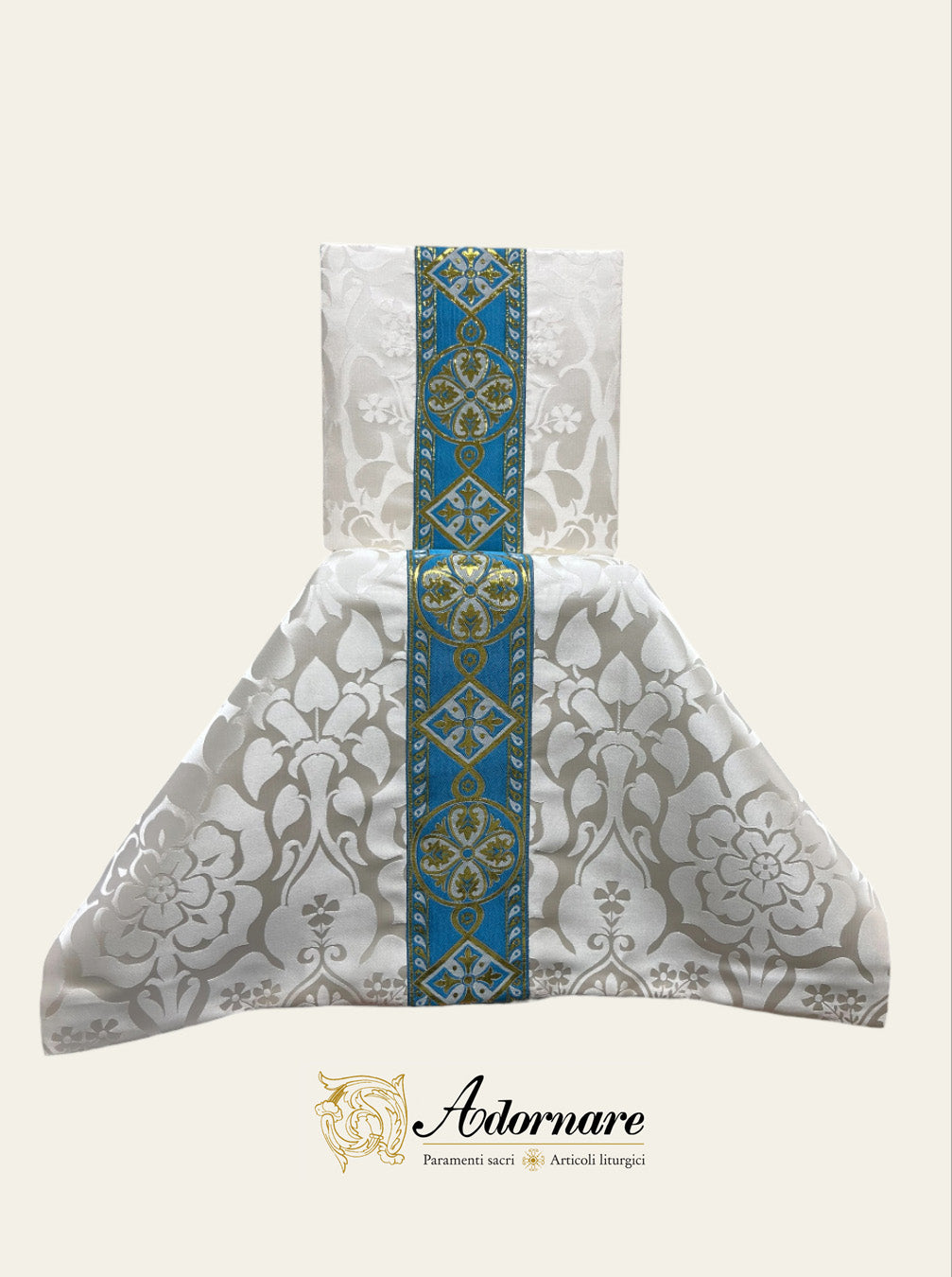 Semi-gothic chasuble with woven Y-orphrey and IHS appliqué - Low Mass Set / Casule semi-gotica Damasco