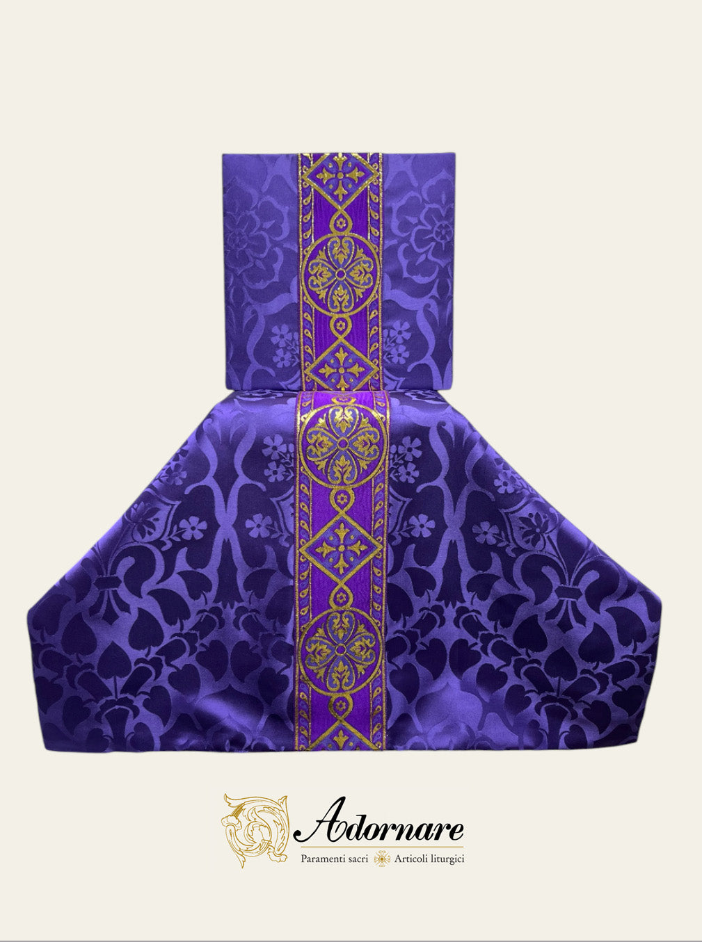 Semi-gothic chasuble with woven Y-orphrey and IHS appliqué - Low Mass Set / Casule semi-gotica Damasco