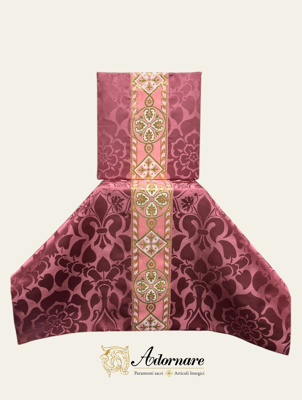 Semi-gothic chasuble with woven Y-orphrey and IHS appliqué - Low Mass Set / Casule semi-gotica Damasco