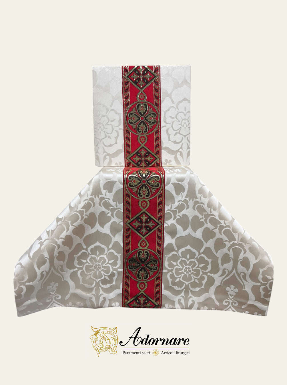 Semi-gothic chasuble with woven Y-orphrey and IHS appliqué - Low Mass Set / Casule semi-gotica Damasco