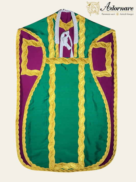 Silk Dupioni Reversible French Travel Set (Green/Violet) / Pianeta Francese bicolore in pura seta