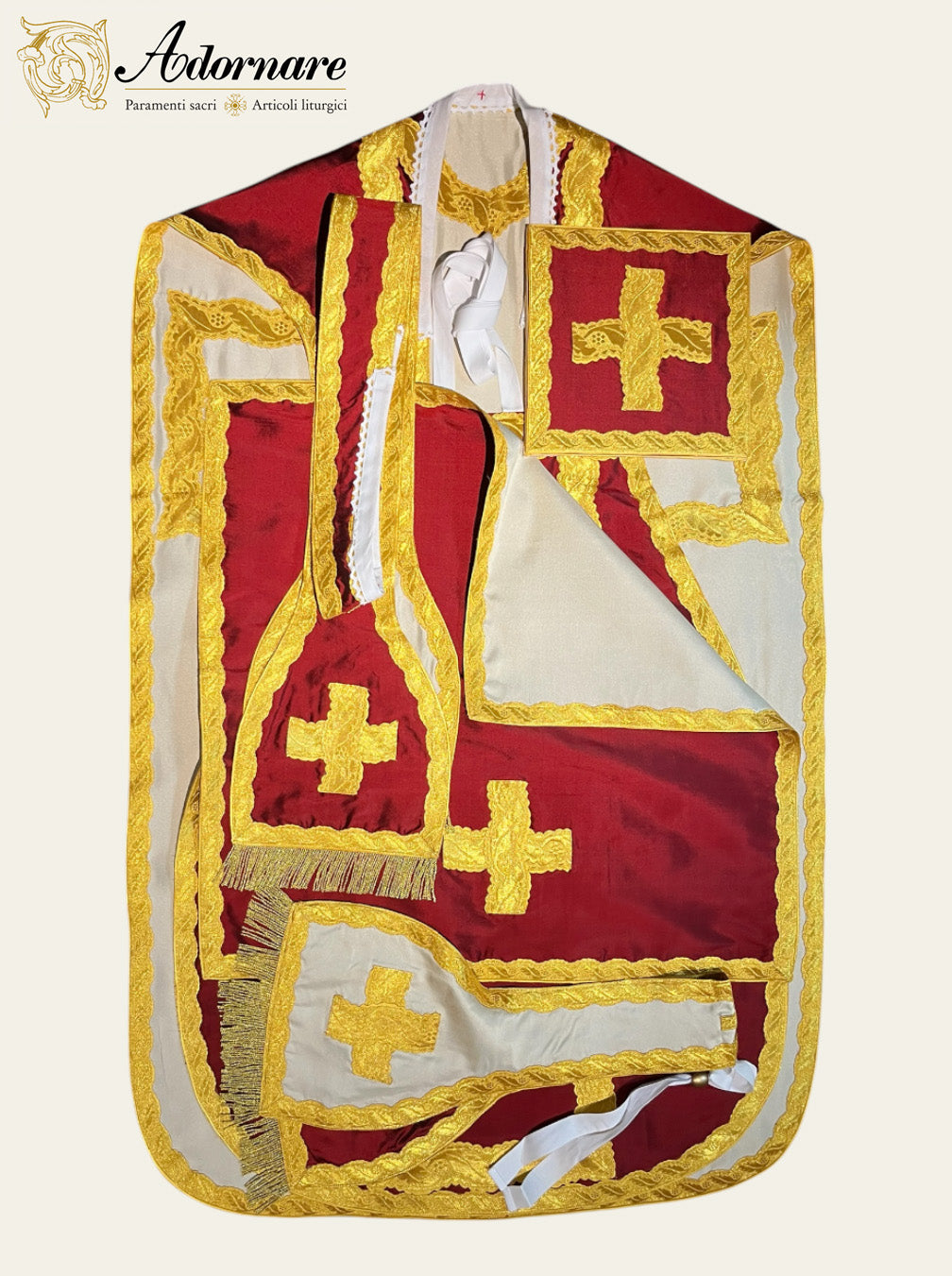Silk Dupioni Reversible French Travel Set (White/Red) / Pianeta Francese bicolore in pura seta