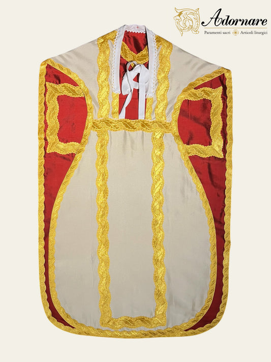 Silk Dupioni Reversible French Travel Set (White/Red) / Pianeta Francese bicolore in pura seta
