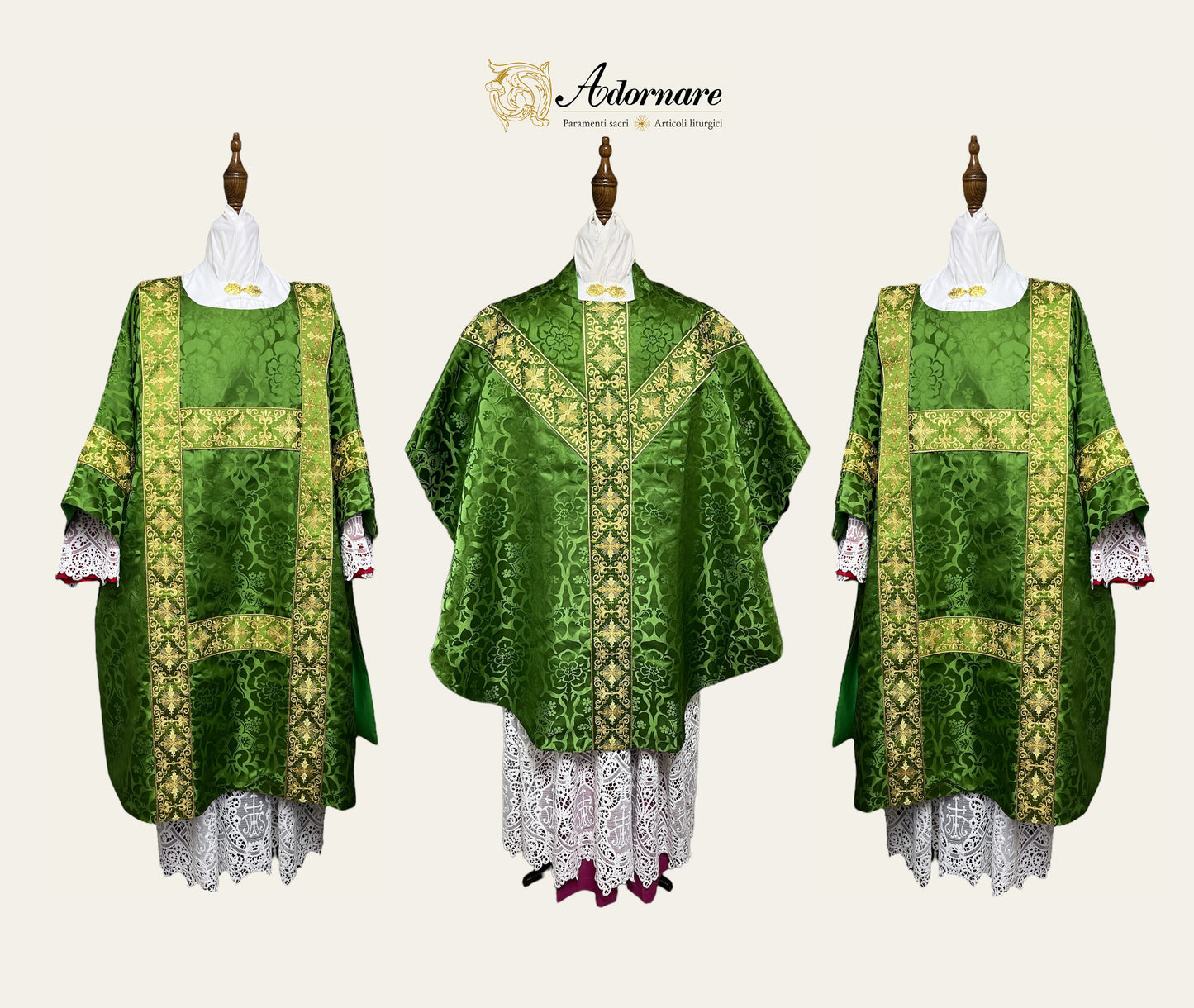 Damask Semi-gothic Solemn Mass Set with embroidered bands