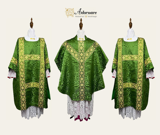 Damask Semi-gothic Solemn Mass Set with embroidered bands