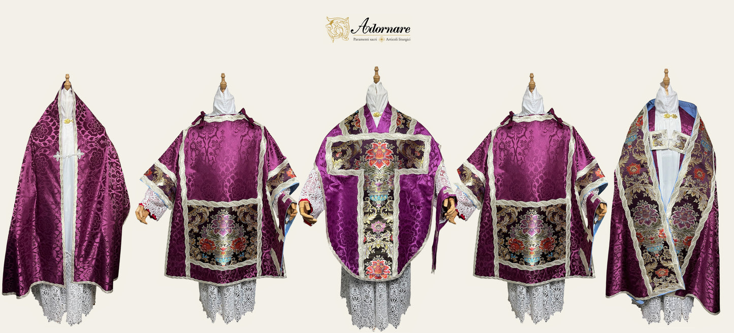 St Philip Neri Solemn Mass Set in damask with floral brocade panels