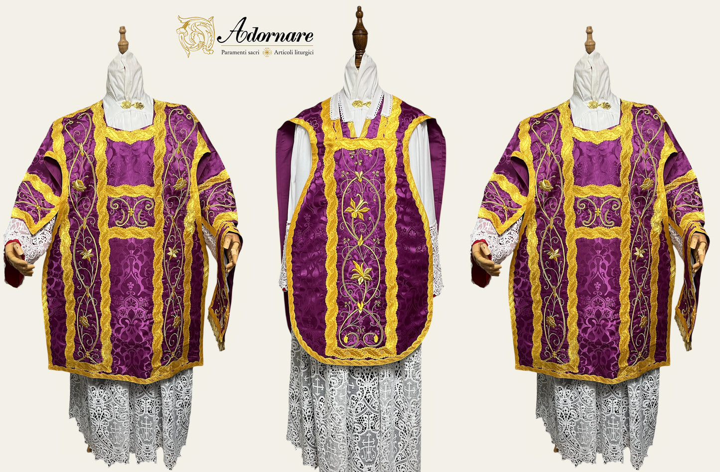 French Solemn Mass Set with hand and machine-embroidered IHS and floral motifs