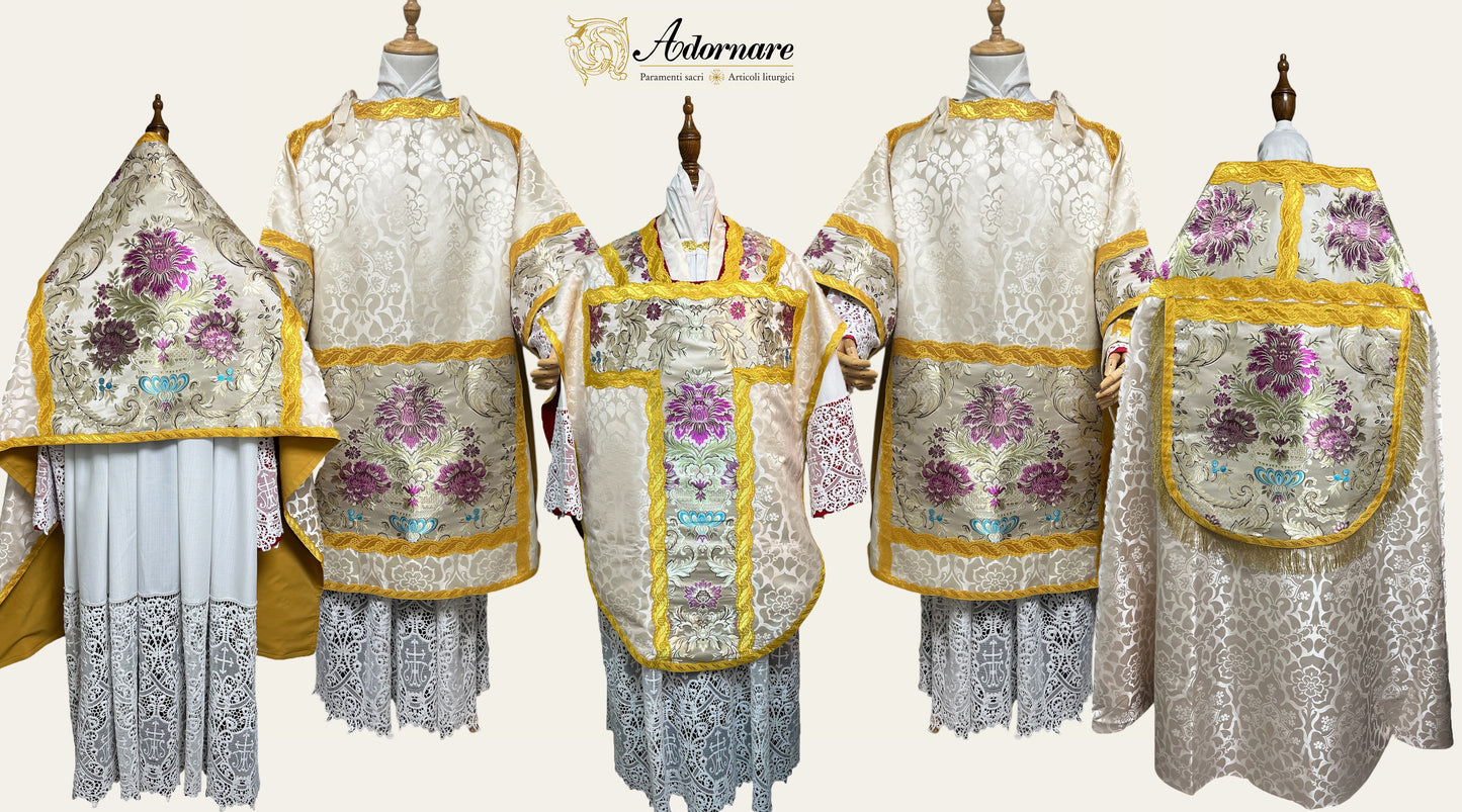 St Philip Neri Solemn Mass Set in damask with floral brocade panels