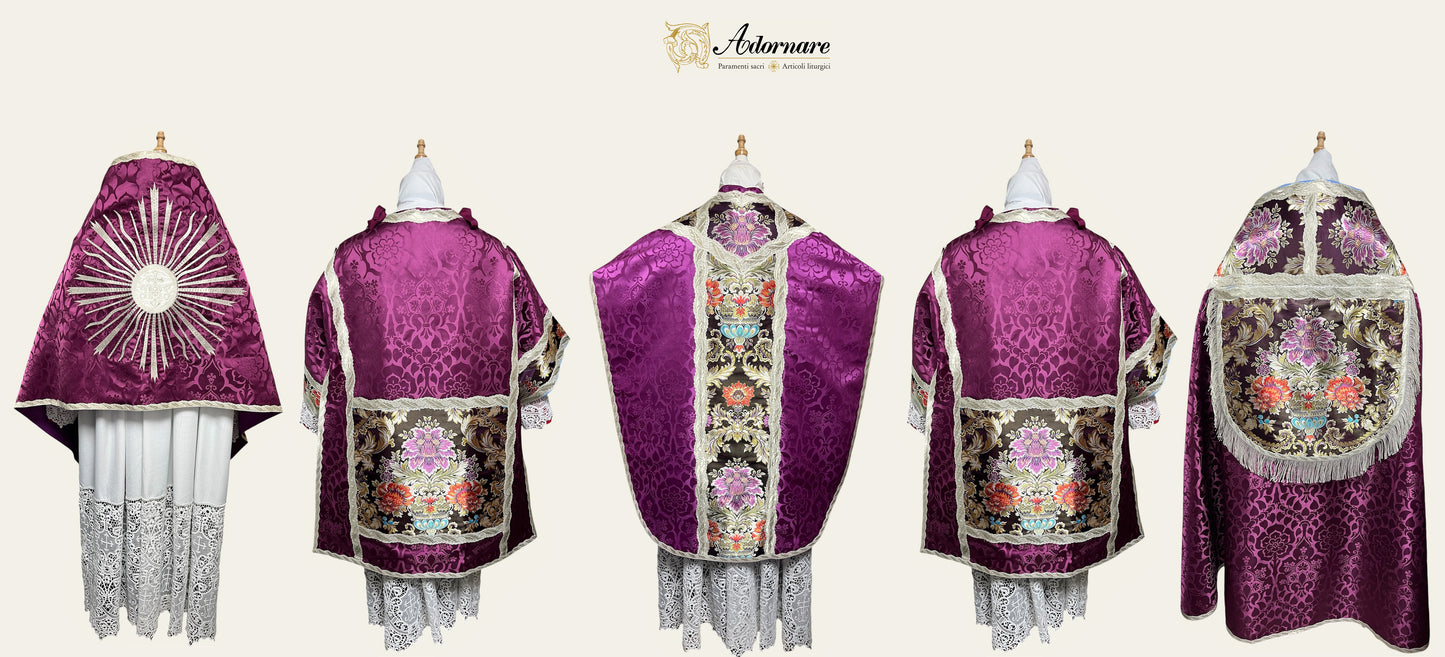 St Philip Neri Solemn Mass Set in damask with floral brocade panels