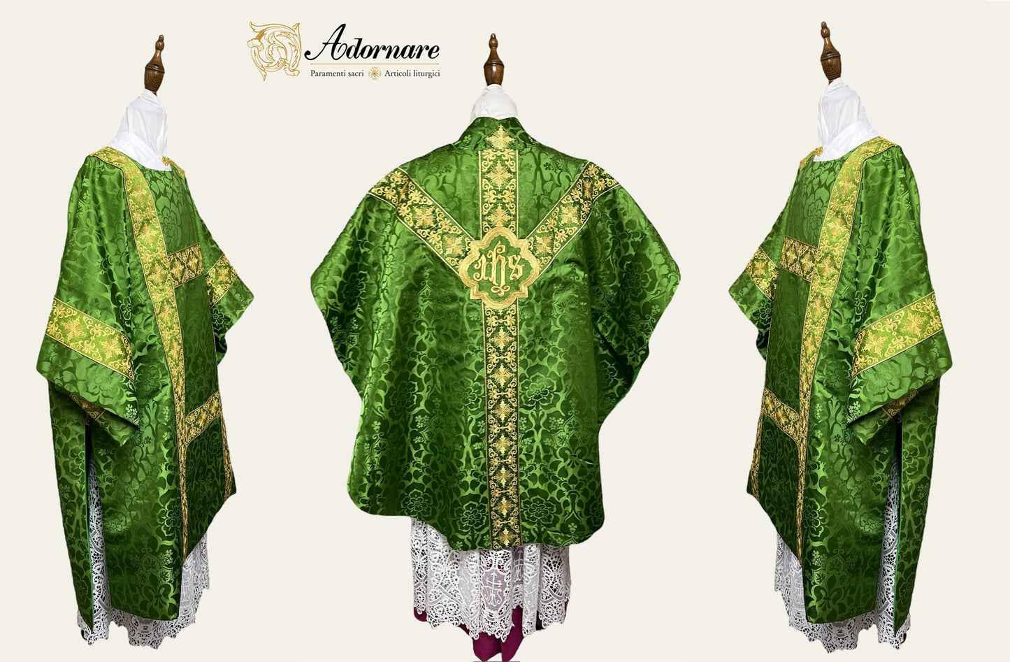 Damask Semi-gothic Solemn Mass Set with embroidered bands