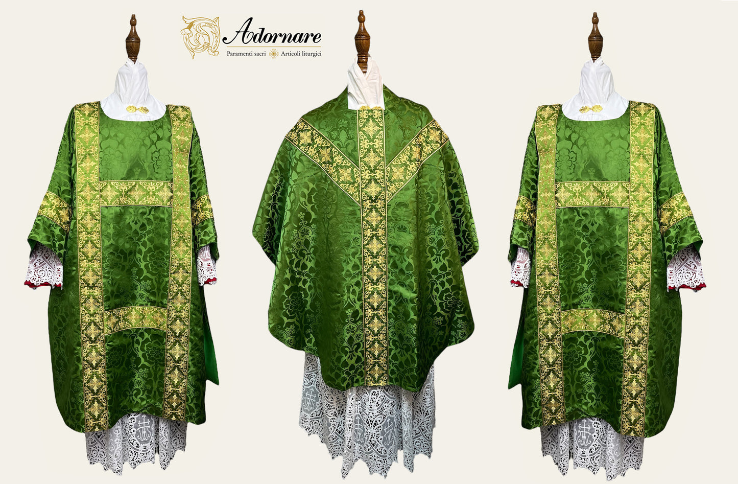 Damask Semi-gothic Solemn Mass Set with embroidered bands
