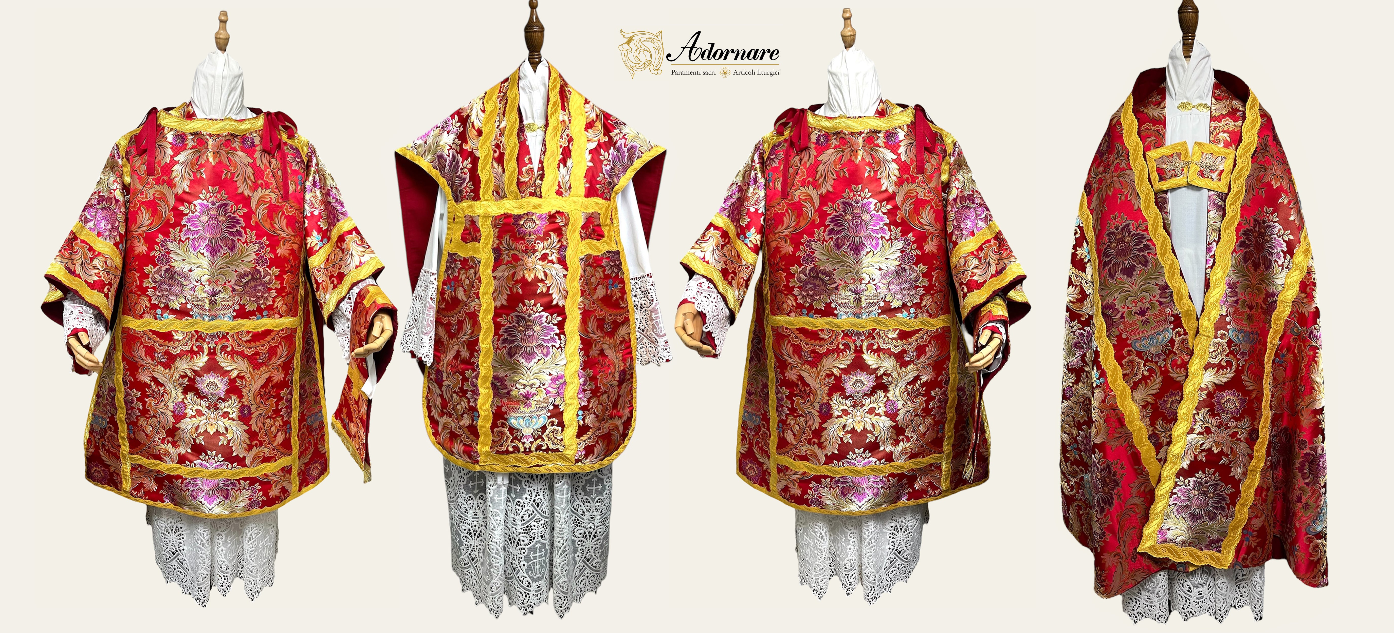 【最高峰】イタリア JESURUM（ジェズラム）ヴィンテージリネン 4点セット Italian Solemn Mass Set in brocade – Adornare Paramenti Sacri