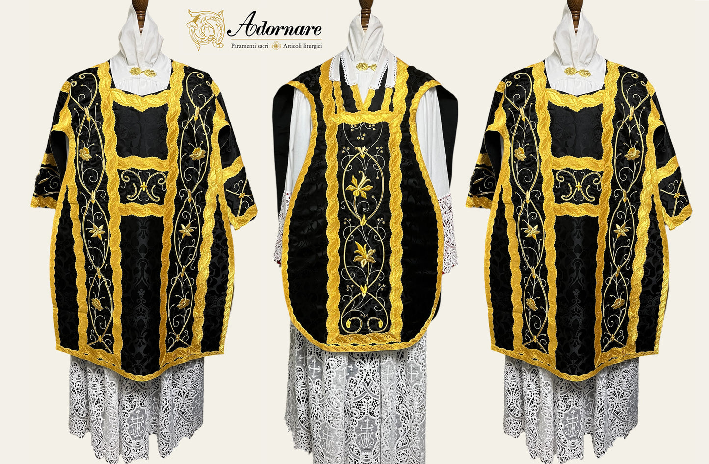 French Solemn Mass Set with hand and machine-embroidered IHS and floral motifs