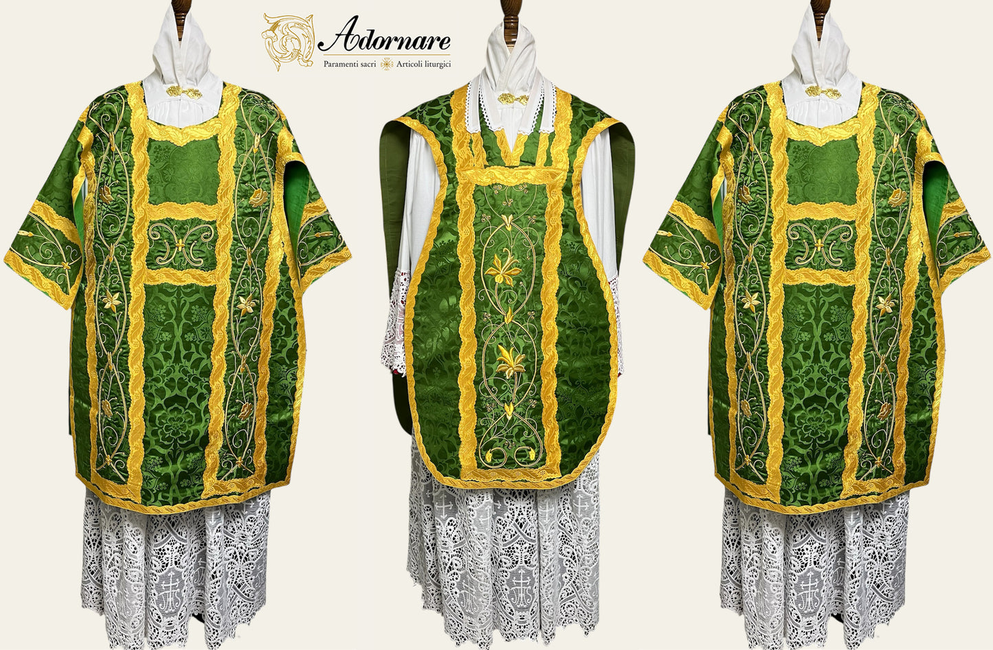 French Solemn Mass Set with hand and machine-embroidered IHS and floral motifs