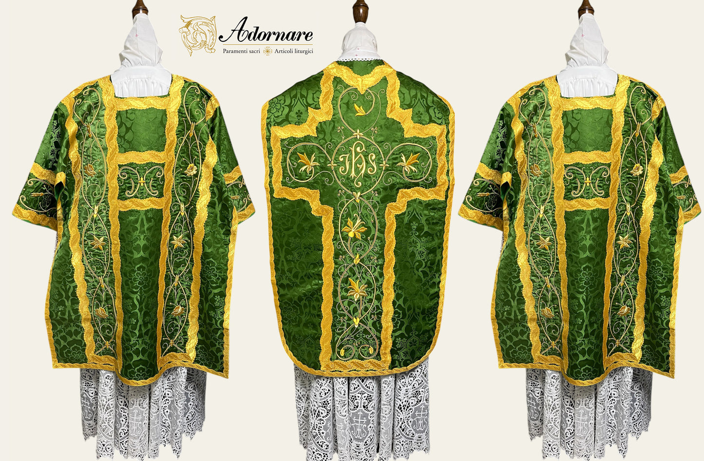 French Solemn Mass Set with hand and machine-embroidered IHS and floral motifs