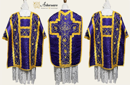 French Solemn Mass Set with hand and machine-embroidered IHS and floral motifs