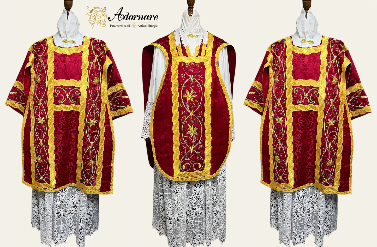 French Solemn Mass Set with hand and machine-embroidered IHS and floral motifs