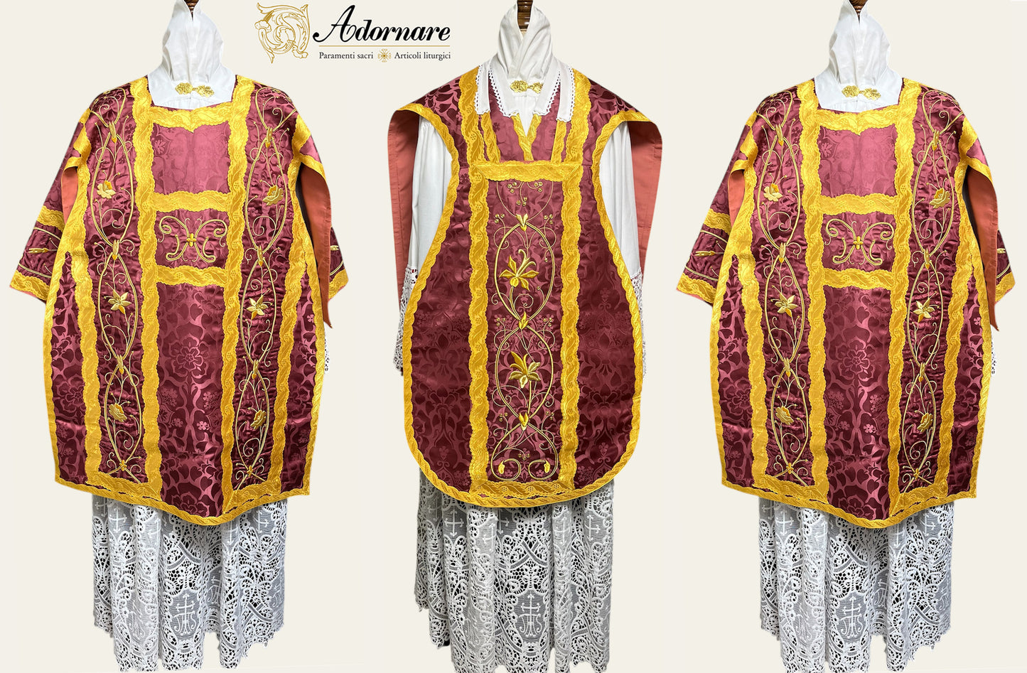 French Solemn Mass Set with hand and machine-embroidered IHS and floral motifs