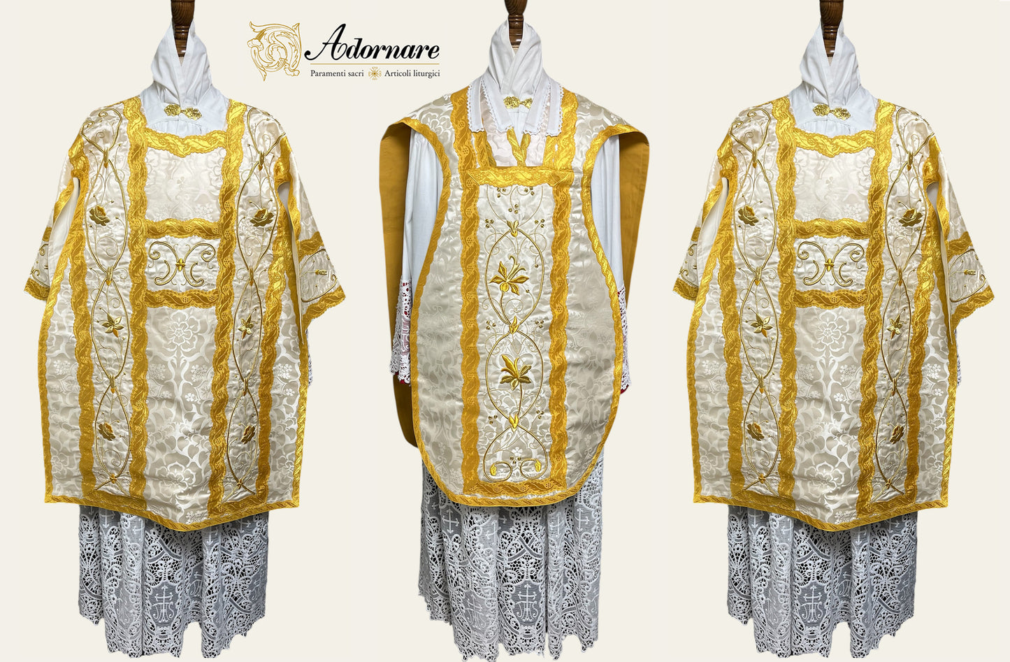 French Solemn Mass Set with hand and machine-embroidered IHS and floral motifs