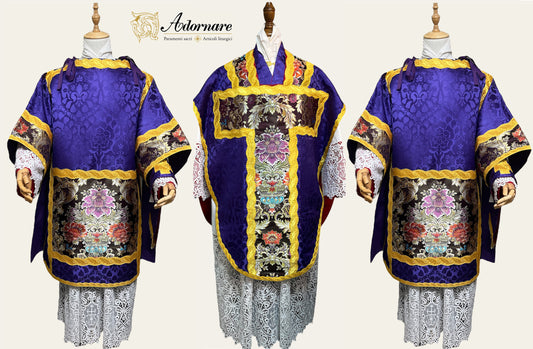 St Philip Neri Solemn Mass Set in damask with floral brocade panels