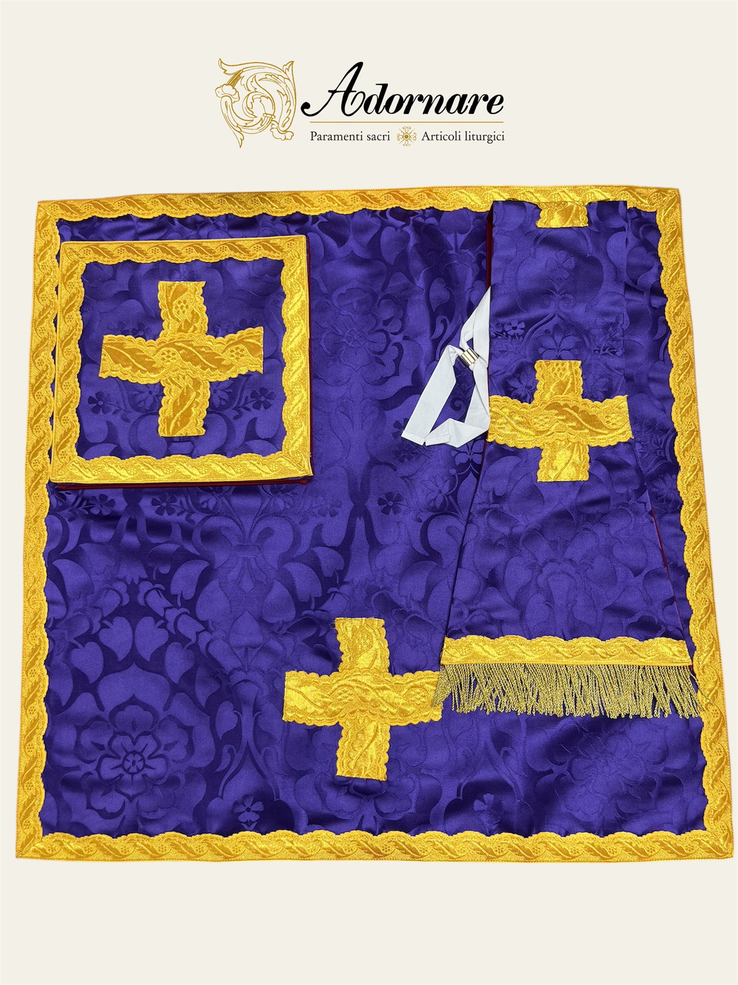 Italian-cut Roman maniple, burse and chalice veil / Velo, borsa e manipolo