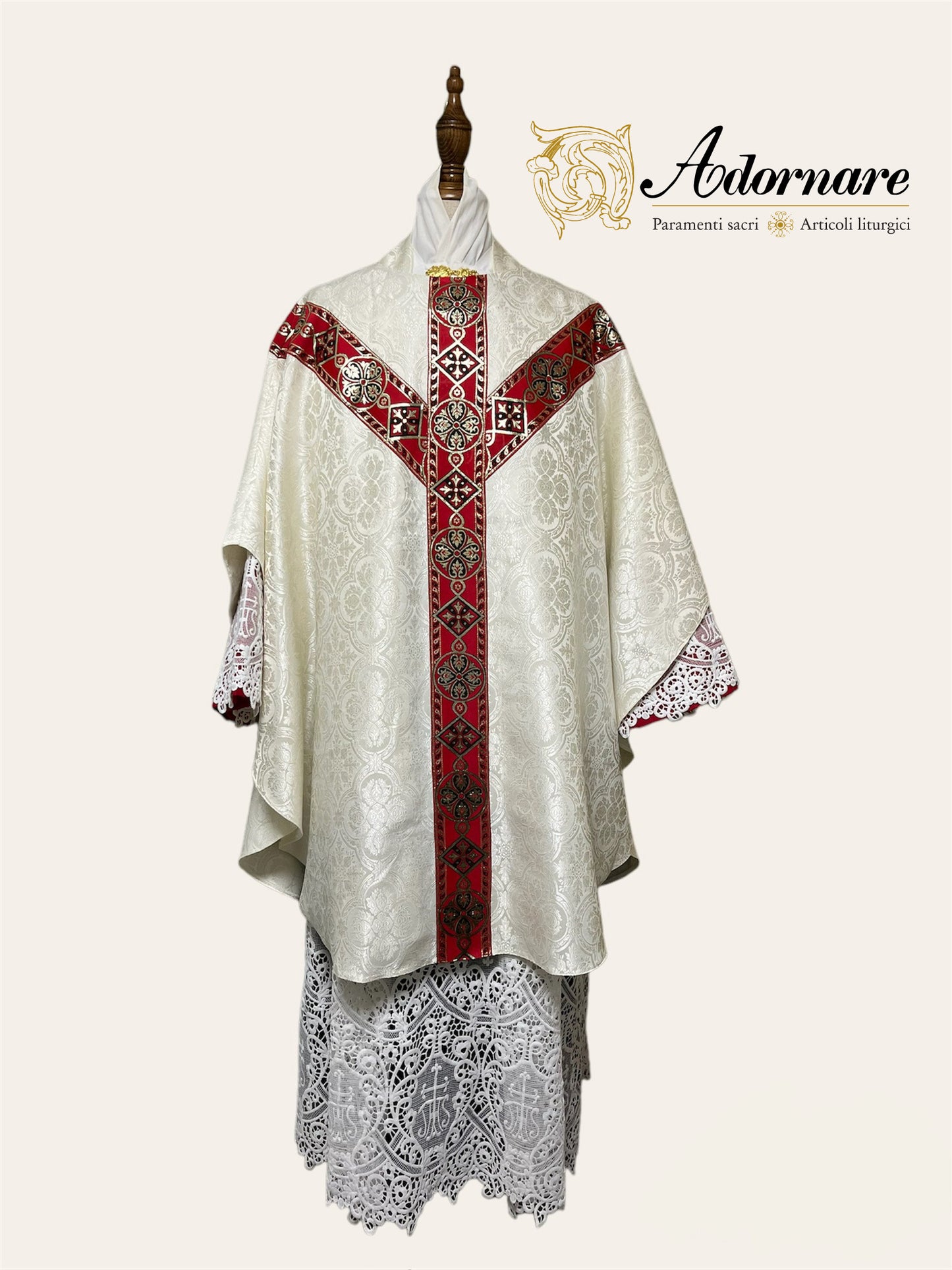 Semi-gothic chasuble economical with woven Y-orphrey and IHS appliqué / Casule semi-gotica economico